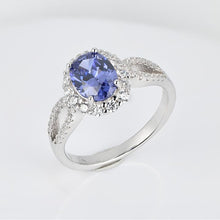 गैलरी व्यूवर में इमेज लोड करें, 1.0 Carat Blue Sapphire Oval Cut Halo Engagement Ring
