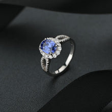 गैलरी व्यूवर में इमेज लोड करें, 1.0 Carat Blue Sapphire Oval Cut Halo Engagement Ring