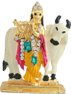 Divine Gifts & Artificial Jewellery Krishna With Cow Naino Meena Showpiece Showpiece  -  4 cm