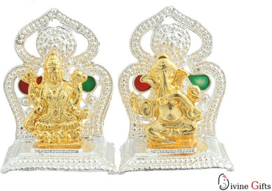 Divine Gifts & Artificial Jewellery Laxmi Ganesha Silver Twins Big Mandir Stand Showpiece  -  4 cm